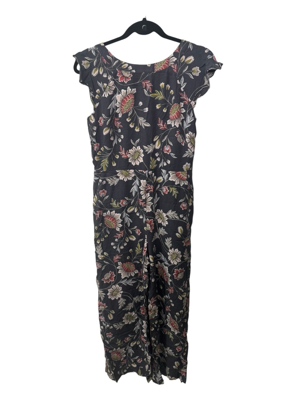 Loft Floral Black Wide-Leg Jumpsuit with Cap Sleeves women’s size 2